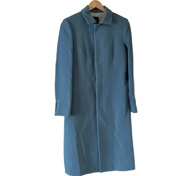 J.Crew lady day topcoat Blue Wool Collard Long Overcoat Size 4 - Picture 2 of 13